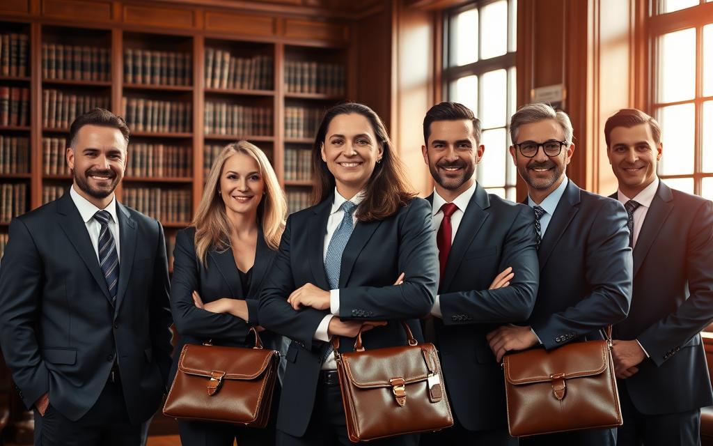 A Team Of Experienced Legal Professionals, Their Faces Exuding Confidence And Expertise, Stand In A Well-Appointed Law Office. Warm Lighting Filters Through Large Windows, Casting A Soft Glow On Their Tailored Suits And Polished Leather Briefcases. In The Background, Bookshelves Line The Walls, Hinting At The Depth Of Knowledge They Possess. Their Body Language Conveys A Sense Of Unity And Determination, Ready To Provide The Highest Level Of Legal Representation. The Overall Atmosphere Is One Of Professionalism, Competence, And A Commitment To Achieving The Best Possible Outcomes For Their Clients.
