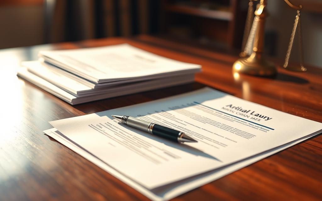 A Neatly Organized Stack Of Legal Documents On A Polished Wooden Desk, Illuminated By Warm, Directional Lighting Casting Long Shadows. In The Foreground, A Pen Rests Atop The Documents, Hinting At The Care And Attention Required To Handle This Important Case. The Background Is Softly Blurred, Keeping The Focus On The Legal Paperwork - The Centerpiece Of This Personal Injury Lawsuit Preparation Scene. The Overall Mood Is One Of Professionalism, Thoroughness, And The Gravity Of The Situation, Setting The Stage For The &Quot;Preparing And Filing Legal Documents&Quot; Section Of The Article. A Neatly Organized Stack Of Legal Documents On A Polished Wooden Desk, Illuminated By Warm, Directional Lighting Casting Long Shadows. In The Foreground, A Pen Rests Atop The Documents, Hinting At The Care And Attention Required To Handle This Important Case. The Background Is Softly Blurred, Keeping The Focus On The Legal Paperwork - The Centerpiece Of This Personal Injury Lawsuit Preparation Scene. The Overall Mood Is One Of Professionalism, Thoroughness, And The Gravity Of The Situation, Setting The Stage For The &Quot;Preparing And Filing Legal Documents&Quot; Section Of The Article.