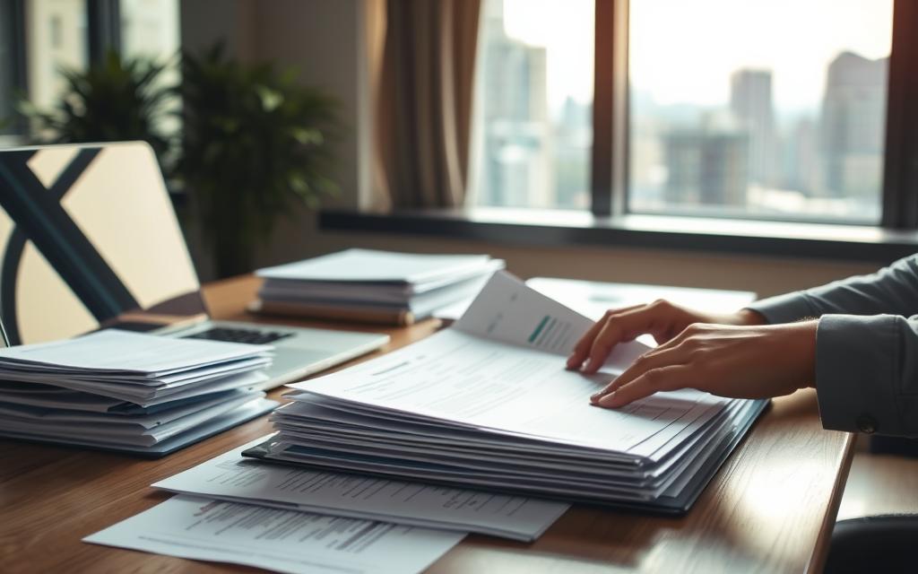 A Well-Lit Office Desk With Stacks Of Insurance Claim Documentation Files, Folders, And A Laptop Computer. In The Foreground, A Person'S Hands Are Carefully Organizing And Reviewing The Paperwork. The Background Features A Window Overlooking A Cityscape, With A Warm, Professional Atmosphere Conveyed Through Muted Tones And Subtle Lighting. The Scene Suggests A Focused, Methodical Approach To Navigating The Complexities Of Insurance Claims Processing. A Well-Lit Office Desk With Stacks Of Insurance Claim Documentation Files, Folders, And A Laptop Computer. In The Foreground, A Person'S Hands Are Carefully Organizing And Reviewing The Paperwork. The Background Features A Window Overlooking A Cityscape, With A Warm, Professional Atmosphere Conveyed Through Muted Tones And Subtle Lighting. The Scene Suggests A Focused, Methodical Approach To Navigating The Complexities Of Insurance Claims Processing.