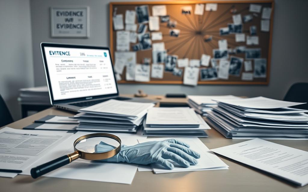 A Meticulously Organized Desk, The Surface Covered In Neatly Arranged Documents, Folders, And Evidence Markers. Soft, Diffused Lighting Illuminates The Scene, Casting A Professional, Contemplative Atmosphere. In The Foreground, A Magnifying Glass And A Pair Of Latex Gloves Suggest The Careful Examination Of Crucial Details. The Middle Ground Features A Laptop, Its Screen Displaying A Digital Evidence Catalog. In The Background, A Bulletin Board Displays A Web Of Interconnected Notes, Photographs, And Timeline Markers, Hinting At The Meticulous Process Of Piecing Together A Comprehensive Case. This Image Conveys The Discipline And Attention To Detail Inherent In The Evidence Organization Process, Vital For Successfully Settling An Injury Claim. A Meticulously Organized Desk, The Surface Covered In Neatly Arranged Documents, Folders, And Evidence Markers. Soft, Diffused Lighting Illuminates The Scene, Casting A Professional, Contemplative Atmosphere. In The Foreground, A Magnifying Glass And A Pair Of Latex Gloves Suggest The Careful Examination Of Crucial Details. The Middle Ground Features A Laptop, Its Screen Displaying A Digital Evidence Catalog. In The Background, A Bulletin Board Displays A Web Of Interconnected Notes, Photographs, And Timeline Markers, Hinting At The Meticulous Process Of Piecing Together A Comprehensive Case. This Image Conveys The Discipline And Attention To Detail Inherent In The Evidence Organization Process, Vital For Successfully Settling An Injury Claim.