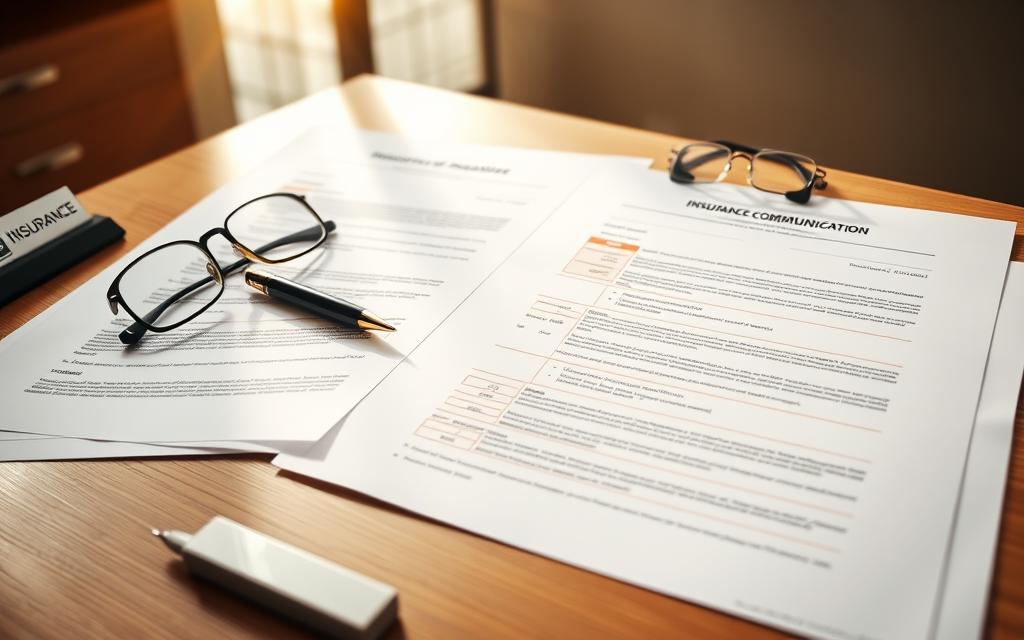 A Detailed Insurance Communication Record Spread Across Multiple Pages, Neatly Organized And Easily Legible. The Pages Are Placed On A Wooden Desk Under Warm, Diffused Lighting, Casting Soft Shadows. The Foreground Features A Fountain Pen, A Pair Of Reading Glasses, And A Small Nameplate. The Middle Ground Showcases The Carefully Arranged Documents, With Highlighted Sections And Handwritten Notes. The Background Blurs Into A Neutral, Professional Office Setting, Suggesting A Corporate Environment. The Overall Tone Is One Of Efficiency, Attention To Detail, And The Importance Of Thorough Documentation When Handling Insurance Claims. A Detailed Insurance Communication Record Spread Across Multiple Pages, Neatly Organized And Easily Legible. The Pages Are Placed On A Wooden Desk Under Warm, Diffused Lighting, Casting Soft Shadows. The Foreground Features A Fountain Pen, A Pair Of Reading Glasses, And A Small Nameplate. The Middle Ground Showcases The Carefully Arranged Documents, With Highlighted Sections And Handwritten Notes. The Background Blurs Into A Neutral, Professional Office Setting, Suggesting A Corporate Environment. The Overall Tone Is One Of Efficiency, Attention To Detail, And The Importance Of Thorough Documentation When Handling Insurance Claims.
