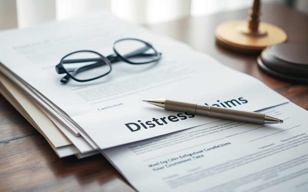 A Meticulously Organized Desk With A Stack Of Legal Documents, A Pen, And A Pair Of Glasses Resting On Top. The Papers Are Neatly Arranged, With Clear Headings And Subheadings Indicating &Quot;Distress Claims.&Quot; The Lighting Is Soft And Diffused, Creating A Soothing, Professional Atmosphere. The Camera Angle Is Slightly Elevated, Giving A Sense Of Authority And Importance To The Scene. The Overall Mood Is One Of Attention To Detail, Care, And Expertise In Handling Emotional Distress Claims. A Meticulously Organized Desk With A Stack Of Legal Documents, A Pen, And A Pair Of Glasses Resting On Top. The Papers Are Neatly Arranged, With Clear Headings And Subheadings Indicating &Quot;Distress Claims.&Quot; The Lighting Is Soft And Diffused, Creating A Soothing, Professional Atmosphere. The Camera Angle Is Slightly Elevated, Giving A Sense Of Authority And Importance To The Scene. The Overall Mood Is One Of Attention To Detail, Care, And Expertise In Handling Emotional Distress Claims.