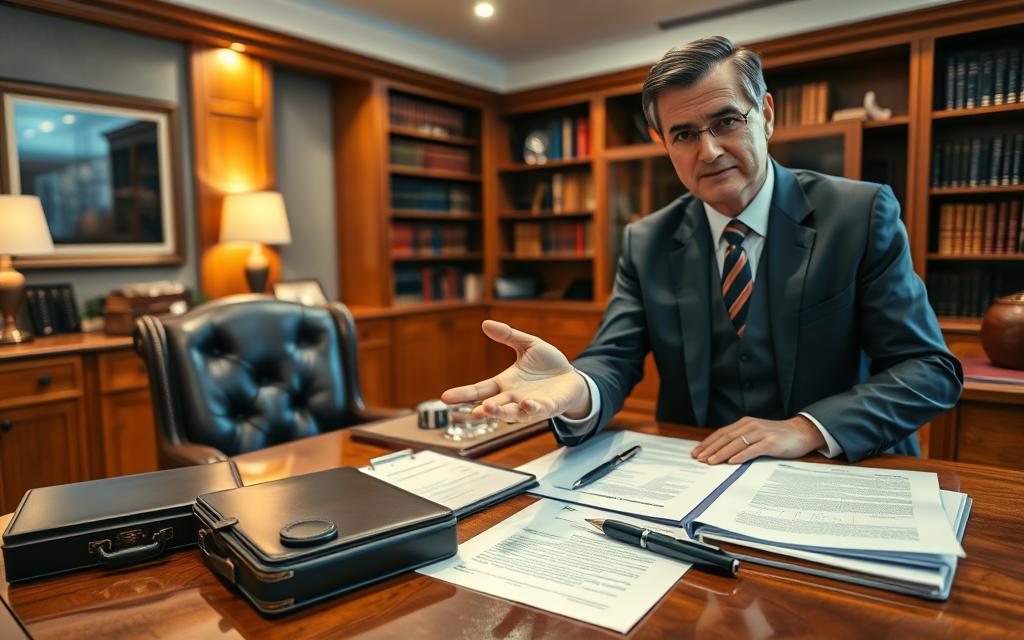 A Well-Lit, Professional Office Interior With A Large Wooden Desk, Leather Chair, And Bookshelves In The Background. On The Desk, There Are Legal Documents, A Pen, And A Briefcase. In The Foreground, A Lawyer In A Suit Is Gesturing Towards The Documents, Conveying A Sense Of Expertise And Guidance. The Lighting Is Warm And Inviting, Creating A Atmosphere Of Authoritative Yet Approachable Legal Counsel. The Overall Scene Suggests An Experienced, Trustworthy Professional Offering Personalized Legal Options And Solutions. A Well-Lit, Professional Office Interior With A Large Wooden Desk, Leather Chair, And Bookshelves In The Background. On The Desk, There Are Legal Documents, A Pen, And A Briefcase. In The Foreground, A Lawyer In A Suit Is Gesturing Towards The Documents, Conveying A Sense Of Expertise And Guidance. The Lighting Is Warm And Inviting, Creating A Atmosphere Of Authoritative Yet Approachable Legal Counsel. The Overall Scene Suggests An Experienced, Trustworthy Professional Offering Personalized Legal Options And Solutions.